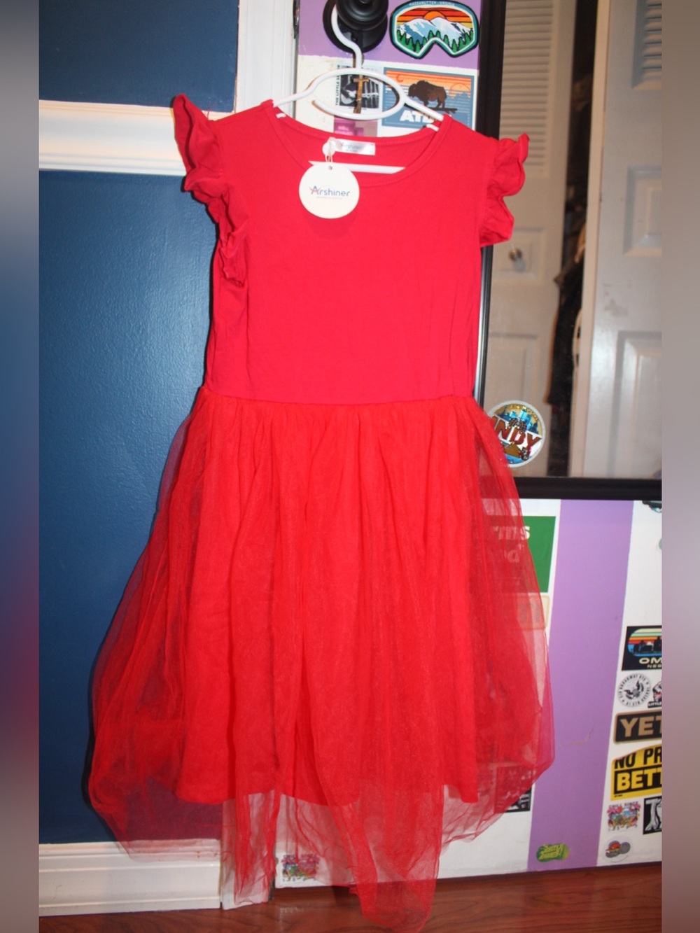 NWT Arshiner Girls Red Tulle Tutu Dress Flutter Sleeve Size 7/8